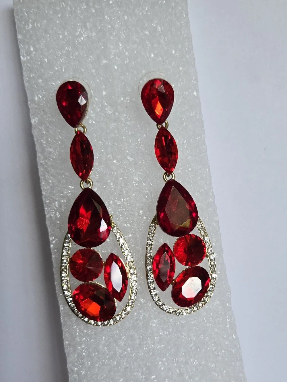 Red Teardrop Crystal Drop Earrings